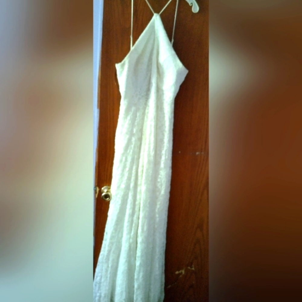 Off white lace bride dress with Lace Veil with Lace glove